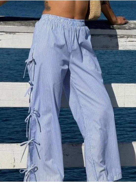 Lisa Says Gah Pants - Lisa Says Gah Evelyn Pants Blue White Stripe Bows Lightweight Cotton S $230